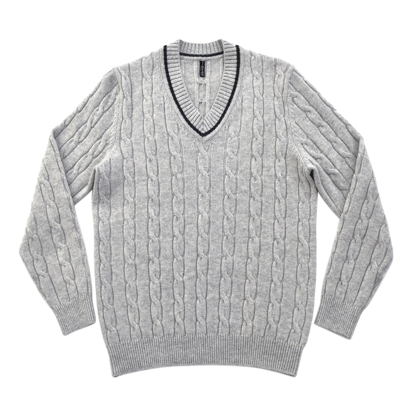 tradi ラムズウールケーブル編みプルオーバー シルバーグレー