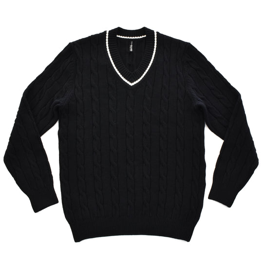 tradi ラムズウールケーブル編みプルオーバー ブラック
