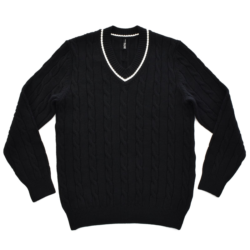tradi ラムズウールケーブル編みプルオーバー ブラック
