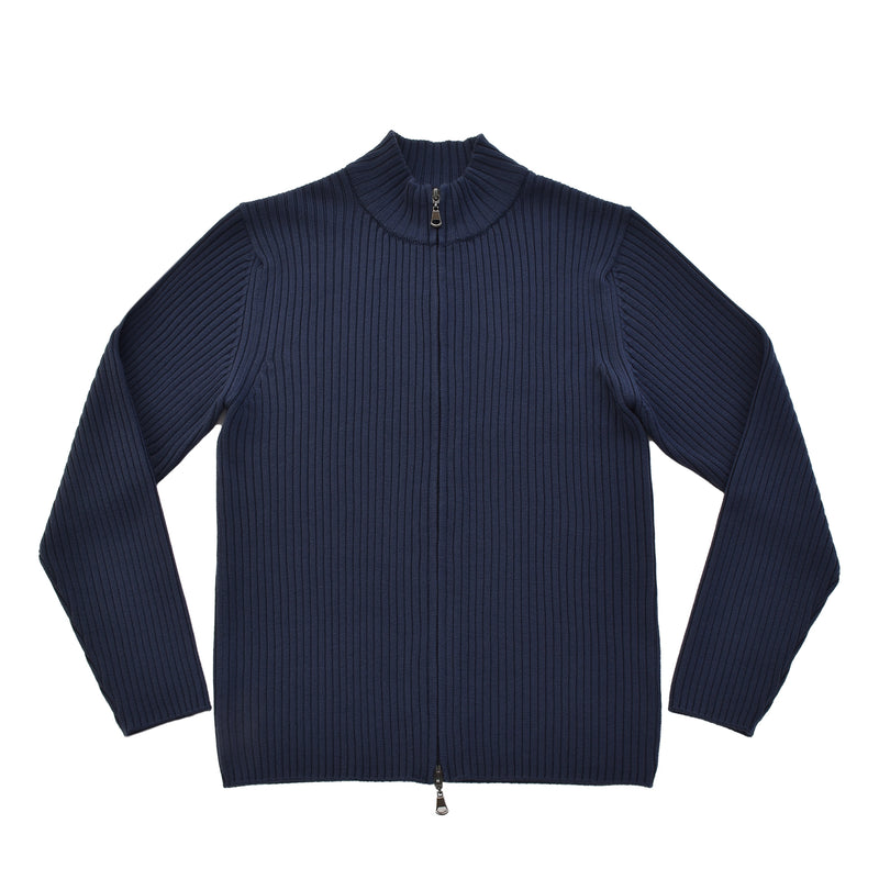sporta リブ編みZIPカーディガン アイアンブルー