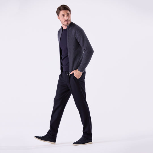 sporta リブ編みZIPカーディガン グレー