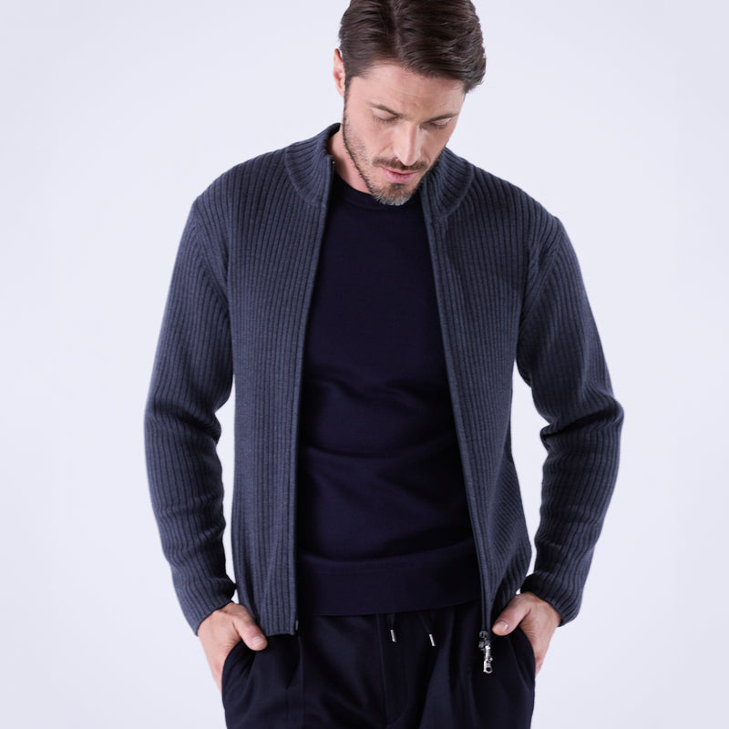 sporta リブ編みZIPカーディガン グレー