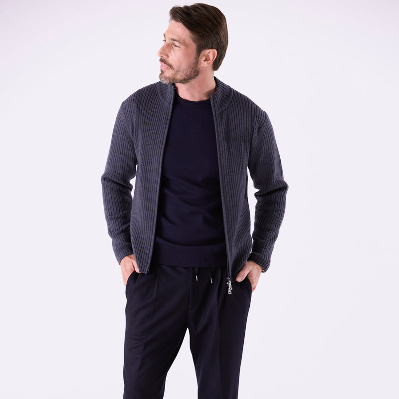 sporta リブ編みZIPカーディガン グレー