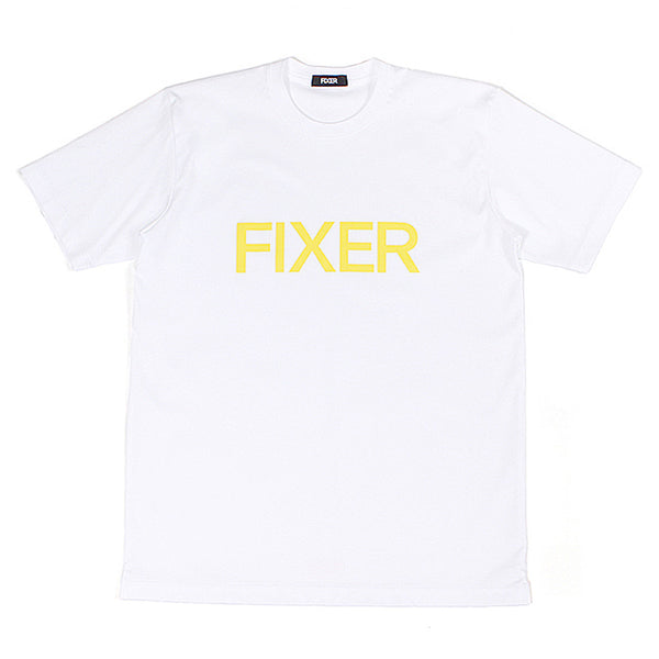 プリントクルーネックTシャツ ホワイト×イエロー