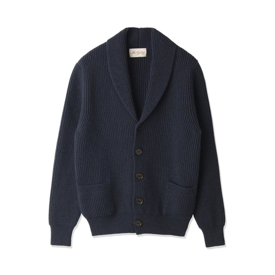 Mc George ショールカーディガン イングリッシュリブ シングルブレステッド ネイビー