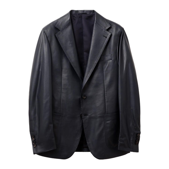 干場別注 レザージャケット ダークブルー