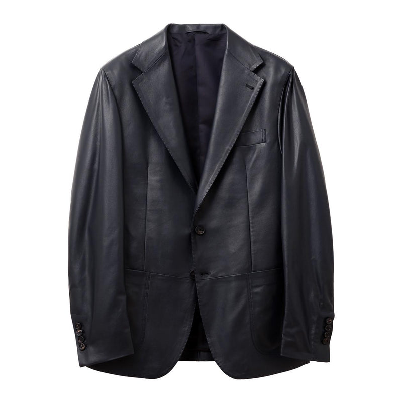 干場別注 レザージャケット ダークブルー