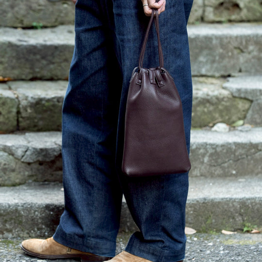 【干場別注】Coulisse 巾着袋 サドルレザー ブラウン