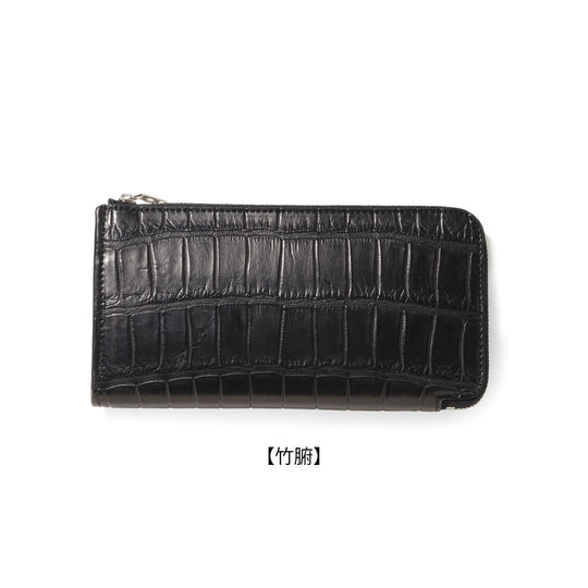 クロコダイル L字ロングジップウォレット ブラック