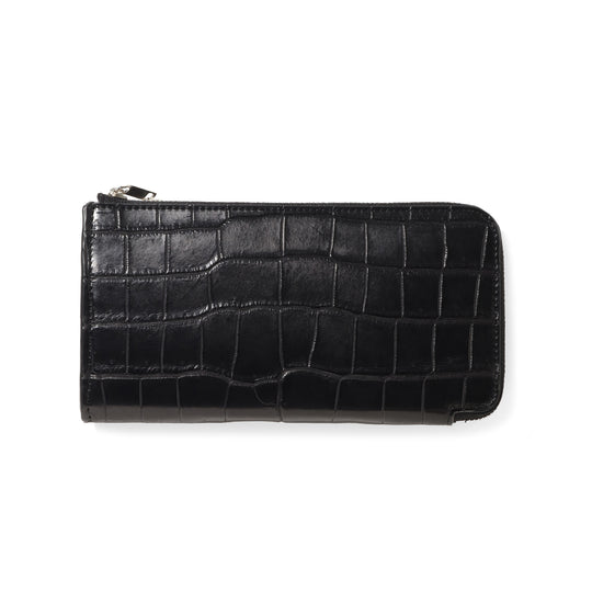 クロコダイル L字ロングジップウォレット ブラック