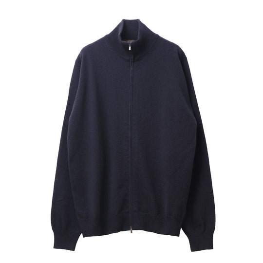 ウールカシミヤ ジップアップニット ネイビー