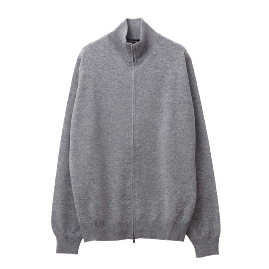 ウールカシミヤ ジップアップニット グレー