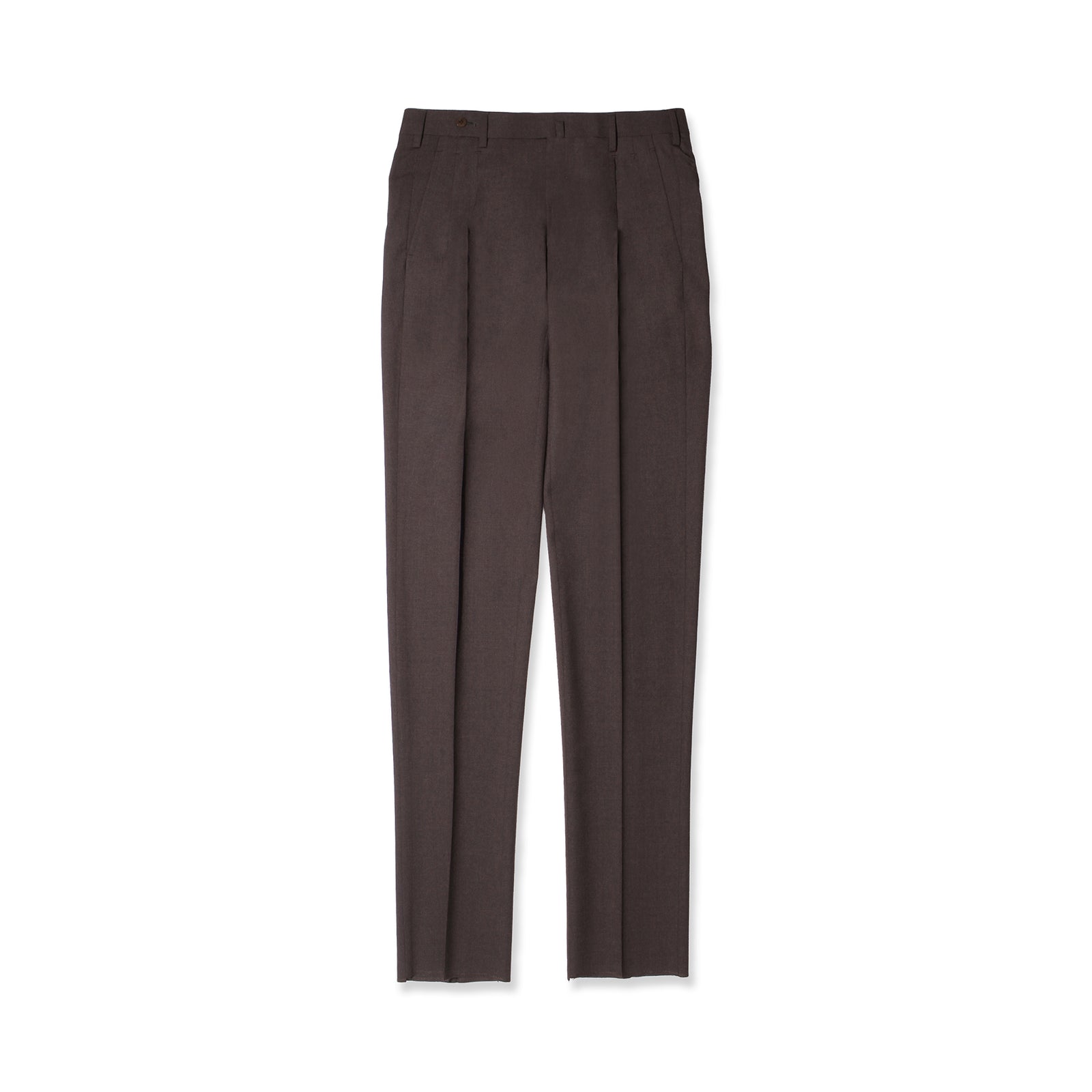 干場別注 2プリーツ ウールパンツ ブラウン – MINIMAL WARDROBE