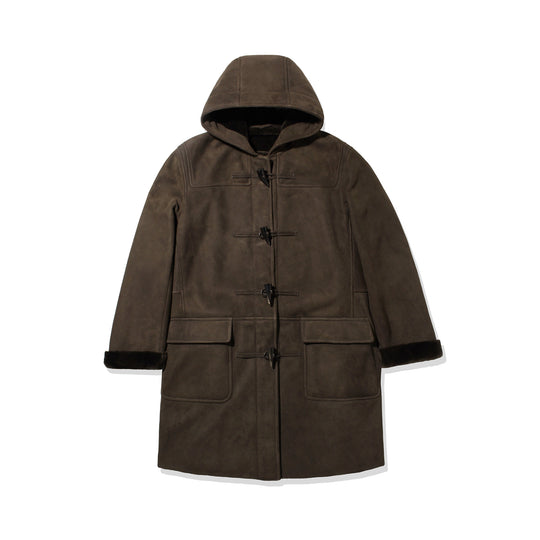 Suede Mouton Duffle Coat Dark Brown