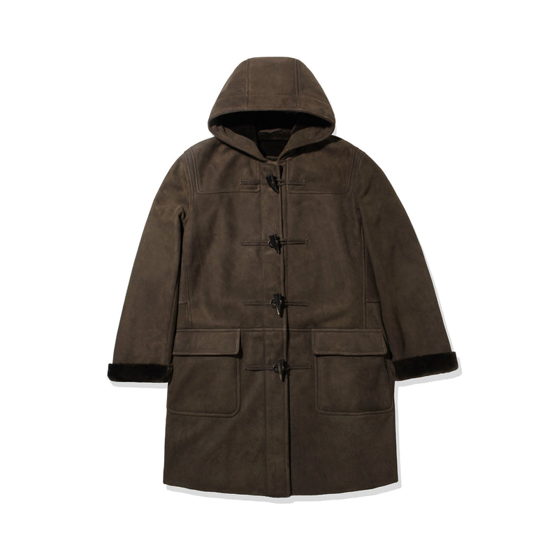 Suede Mouton Duffle Coat Dark Brown – MINIMAL WARDROBE