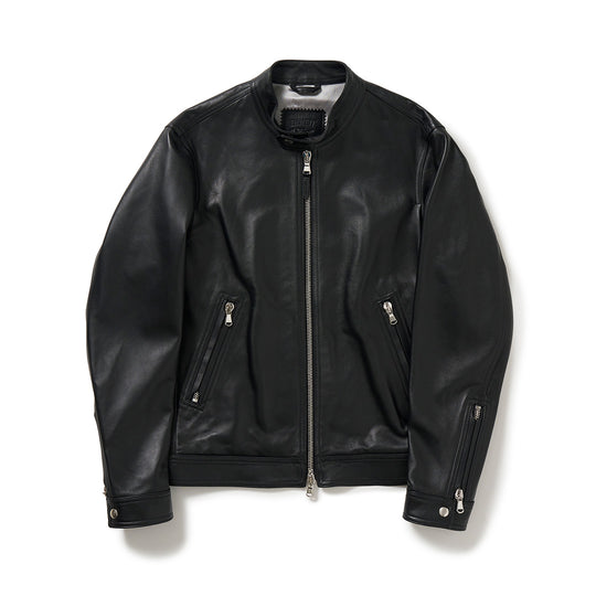 H CLASSICA シルバーZIP ナッパチェラータ ラムレザーライダース / ブラック