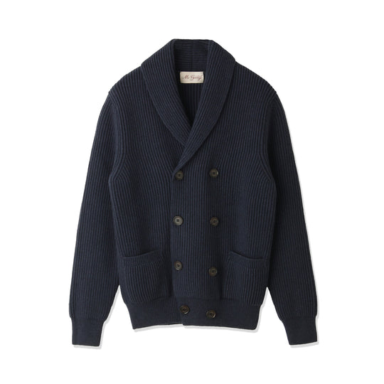 ショールカーディガン イングリッシュリブ ダブルブレステッド ネイビー