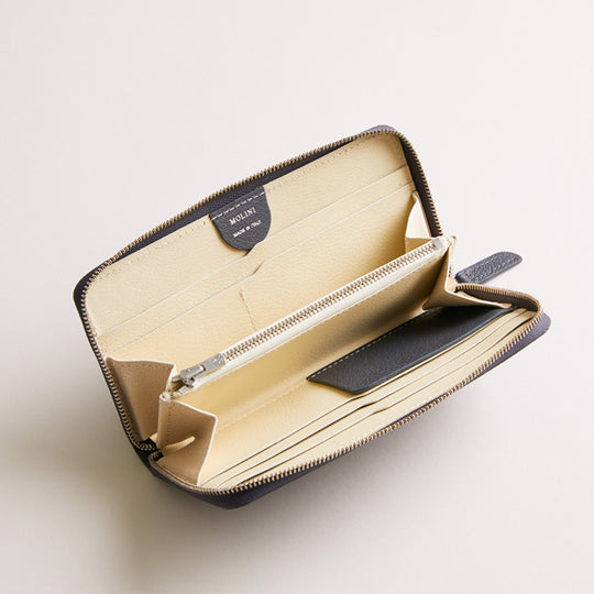Mini Round Zip Long Wallet 長財布 409 グレー＆オフホワイト