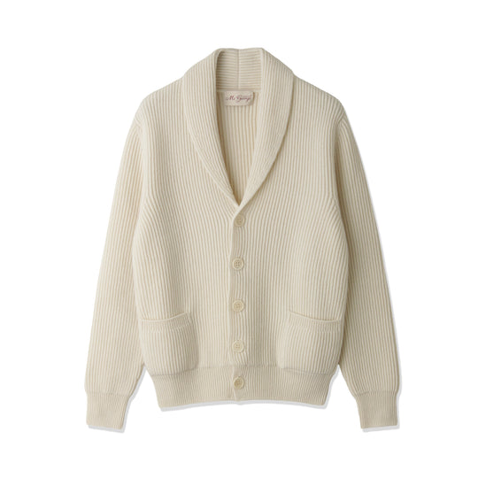 Mc George ショールカーディガン イングリッシュリブ シングルブレステッド ホワイト