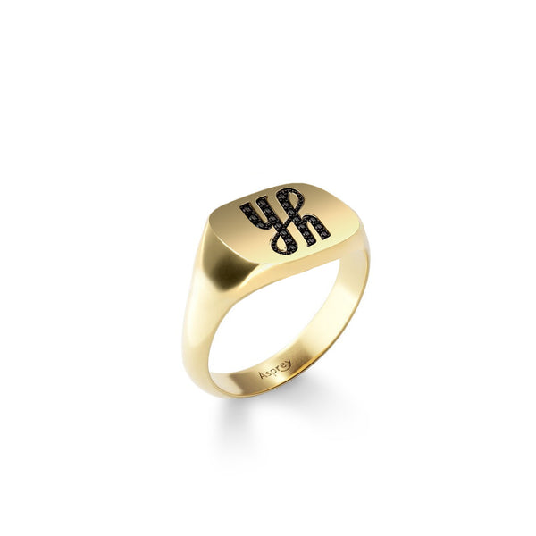【干場愛用】クッション シグネットリング 18K Yellow Gold×Black Diamond