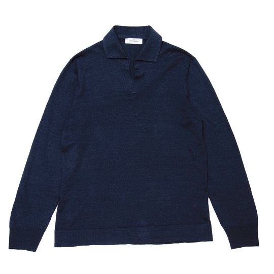 リネンコットン スキッパー L/SLV ネイビー