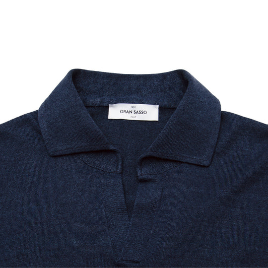 リネンコットン スキッパー L/SLV ネイビー