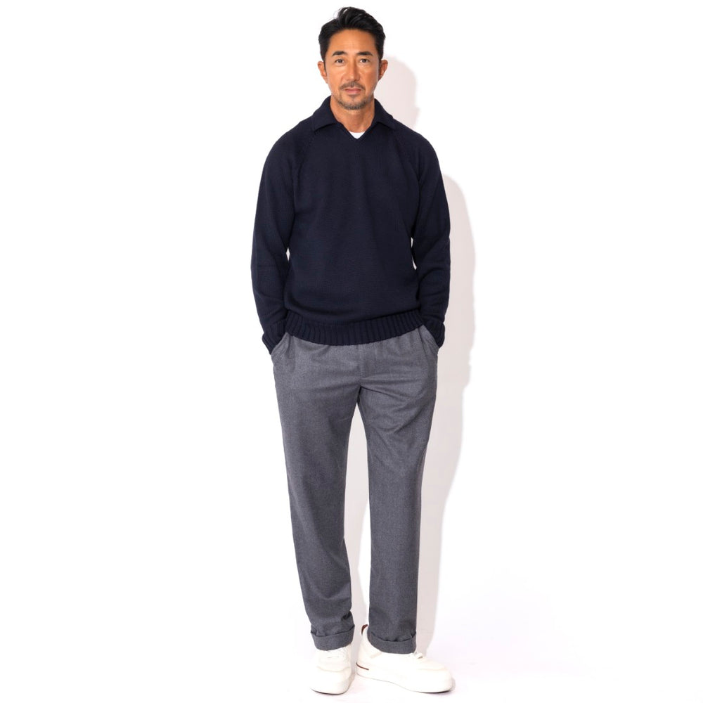 ZANONEメリノウールスキッパー型ポロ ネイビー – MINIMAL