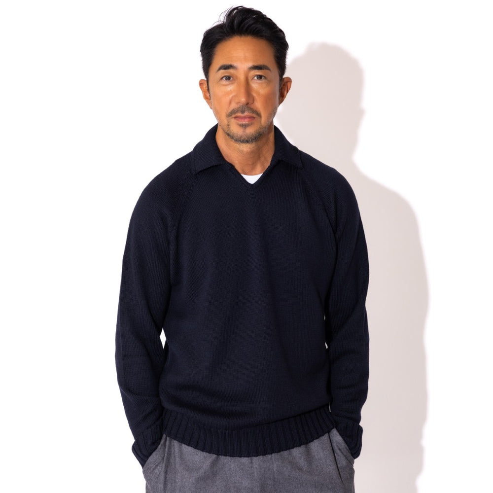 ★美品★ザノーネ Vネックニット ネイビー ウール SLOWEAR スキッパー ZANONEメリノウールスキッパー型ポロ ネイビー – MINIMAL
