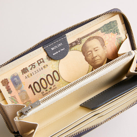 Mini Round Zip Long Wallet 長財布 409 グレー＆オフホワイト