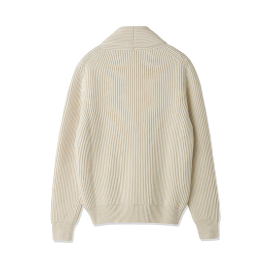 ショールカーディガン イングリッシュリブ ダブルブレステッド ホワイト