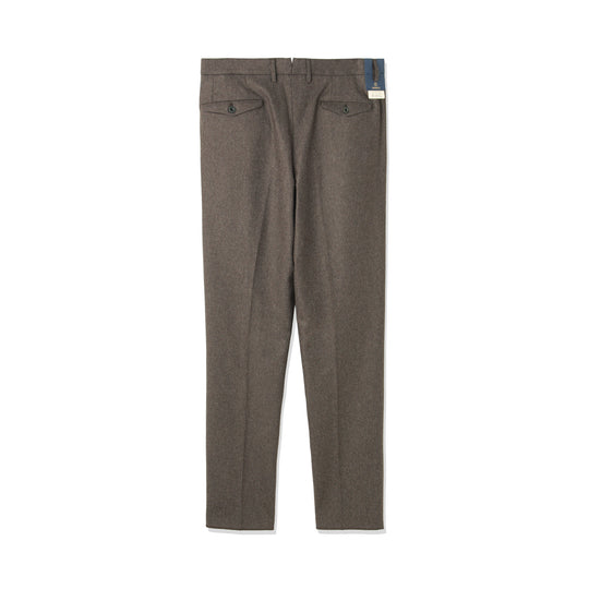 ARECHI ウールカシミヤナイロンストレッチ 1プリーツテーパードパンツ ダークブラウン