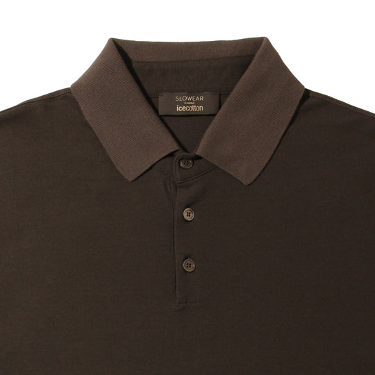 ICE COTTON & CREPE 半袖ポロ ダークブラウン