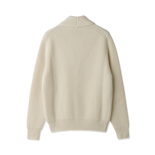 Mc George ショールカーディガン イングリッシュリブ シングルブレステッド ホワイト