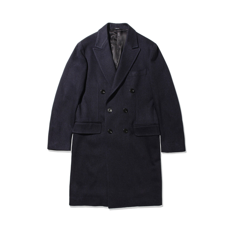 【干場別注】ストレッチカバートクロスダブルチェスターコート ネイビー