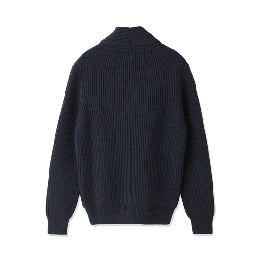 ショールカーディガン イングリッシュリブ ダブルブレステッド ネイビー