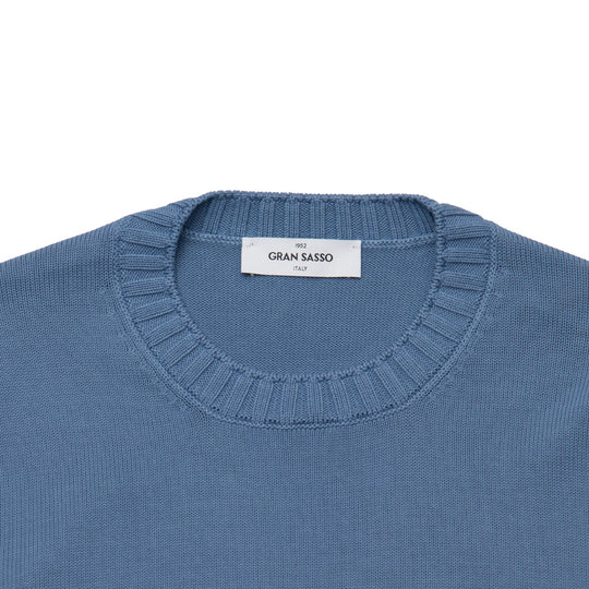 8G ソフトコットン リブ クルーネック L/SLV ブルー