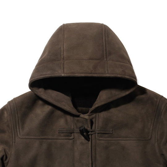 Suede Mouton Duffle Coat Dark Brown