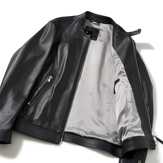 H CLASSICA シルバーZIP ナッパチェラータ ラムレザーライダース / ブラック