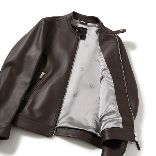 H CLASSICA（アッカ クラシカ） シルバーZIP ナッパチェラータ ラムレザーライダース / ダークブラウン