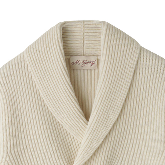 ショールカーディガン イングリッシュリブ ダブルブレステッド ホワイト