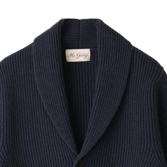 Mc George ショールカーディガン イングリッシュリブ シングルブレステッド ネイビー