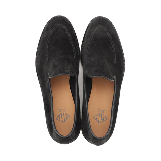 ヤヌスカーフ スエード アンライニング スリッポン ブラック×ホワイト