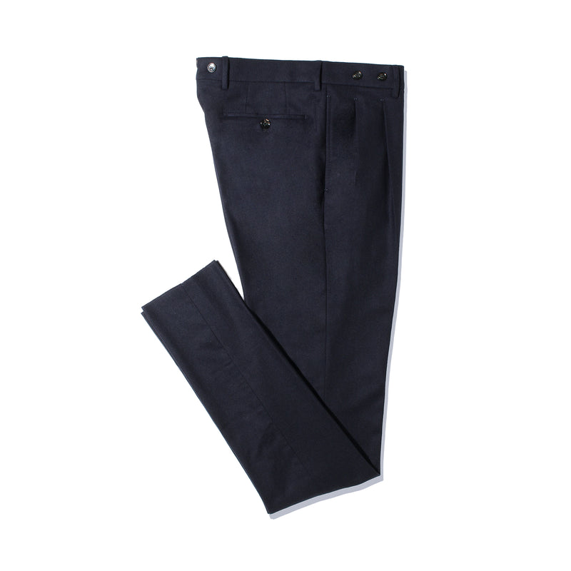 H BARBER カシミヤナイロン ツープリーツテーパードパンツ ネイビー