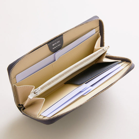 Mini Round Zip Long Wallet 長財布 409 グレー＆オフホワイト