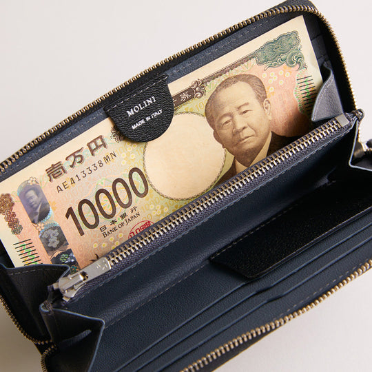 Mini Round Zip Long Wallet 長財布 409 ブラック＆グレー