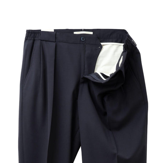 26SS PORTOBELLO サマーウール ツープリーツ ワイドテーパードパンツ ネイビー