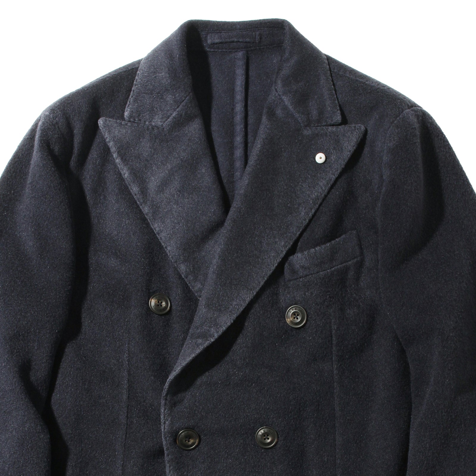 カシミヤ混ガーメントウォッシュダブルブレストコート ネイビー