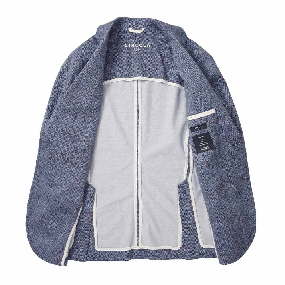 Circolo サージコットンジャージーダブルブレストジャケット 干場 NAVY アウトレット】2wayストレッチ トロピカルダブルジャケット 紺