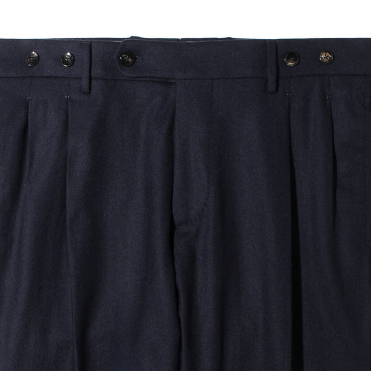 H BARBER カシミヤナイロン ツープリーツテーパードパンツ ネイビー