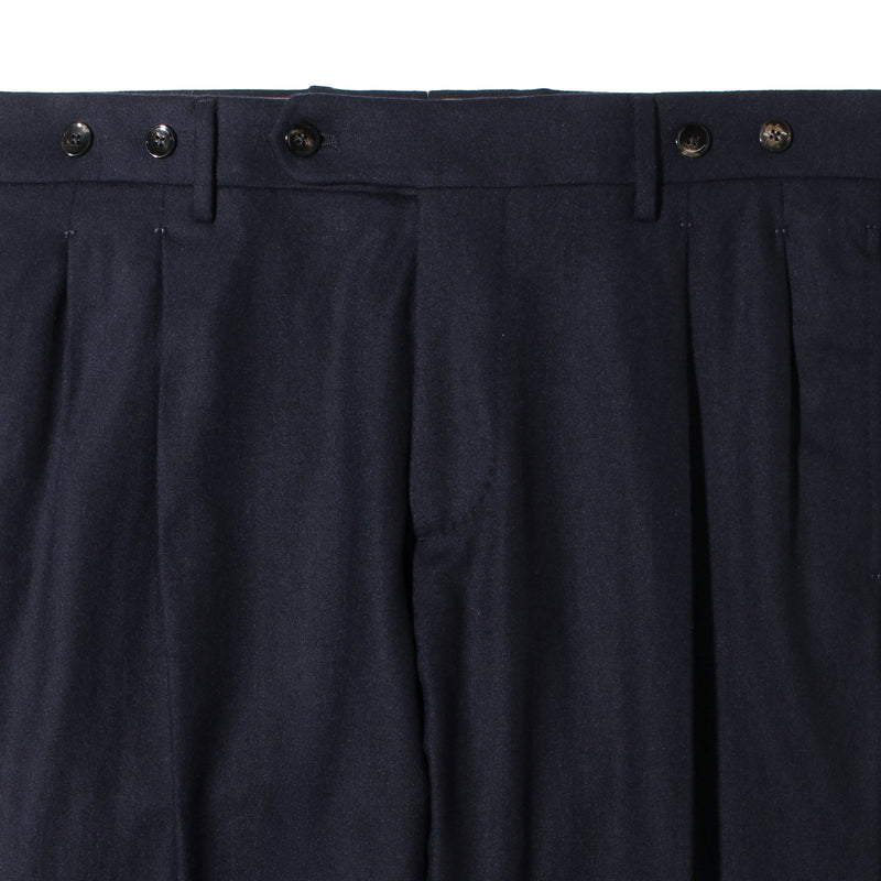 H BARBER カシミヤナイロン ツープリーツテーパードパンツ ネイビー